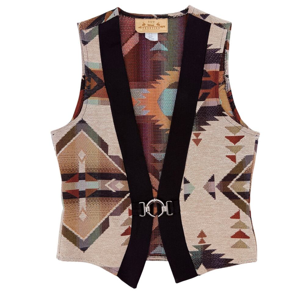 New Frontier Vest Southwest Vest Womens Sz Small Tapestry Western Buckle USA